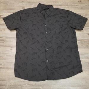 Molokai Surf Co. Shirt Mens 2XL Gray Dinosaur Print Short Sleeve Button Up